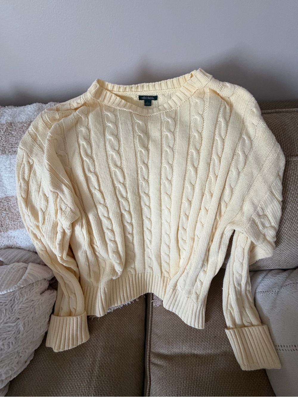 wild fable Cream Cable Knit Crewneck Sweater